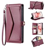 YANJIEER Wallet Handyhülle für Samsung Galaxy S6, PU Leder Klapphülle mit Umhängeband, Kartenfach, Geldfach, Standfunktion, Flip Cover Case stoßfeste Schutzhülle R