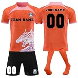 Generisch Personalisierte Fußball Trikot Jungen/Herren, Fussball Trikot mit eigenem Namen Nummer und Logo für Kinder/Erwachsene, Fußball Trikots Shorts und Socken Anzug