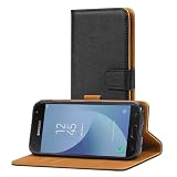 AICEK Hülle Kompatibel mit Samsung Galaxy J3 2017, Lederhülle für Samsung Galaxy J3 2017 J330 Schutzhülle PU Leder Klapphülle mit Kartenfach Ständer Magnet Funktion Schwarz (5,0 Zoll)