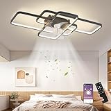 MiiR Deckenventilator Mit Beleuchtung,LED 80W Deckenventilator Mit Fernbedienung Leise Lampe Mit Ventilator Dimmbar 6 Windgeschwindigkeit Deckenleuchte Für Wohnzimmer Schlafzimmer Licht Schwarz 72