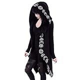 Hoodies Sweatshirt T-Shirt Schwarz Bluse V-Ausschnitt Choker Top Kurzarm Shirt Kleid Moon Drucken Jacke Mantel mit Kragen Mode Oberteile Elegant Streetwear Damen (XXL,Schwarz)