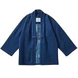 Japanische Retro Indigo Pflanze Kimono Robe Halbarm Jacke Herren Casual Cardigan Mantel Indigo Asien Größe S