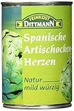 Feinkost Dittmann Spanische Artischockenherzen Natur, Mild-Würzig - 390g, 1er Pack – Hochwertige, Delikate Artischockenherzen aus Spanien, Ideal für Antipasti, Salate & Mediterrane G