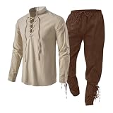 Leinenanzughose Herren: Mittelalterliches Kostüm, Herrenanzug, Renaissance-Kostüm, Set mit Leinenhemd, Mittelalter-Hemd, Mittelalter-Hose, Leinenhose, schmale Leinenhemden, Herren, schmale Passform,