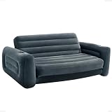 Intex Aufblasbares Camping-Sofa, Queen-Size-Bett, ausziehbar, Futoncouch mit 3 Schnellaufblas- und Luftablassventilen, 203,2 x 231,14 x 66,04 cm, Anthrazitg