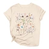 Sport Tshirt Damen T-Shirt Leicht Luftig Sommershirt Trend Blumendruck Tshirts Damen Basic Tops Weich Bequeme Oberteile Lässig Outdoor T-S