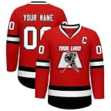 KONG JIMFAN Eishockey Trikot Personalisiertes,Hockey Kostüm für Erwachsene Bequem Atmungsaktiv Eishockey Trikots mit Eigenem Namen Nummer Logo & Teamname,Sporttrikot für Mannschaften(#D Red)