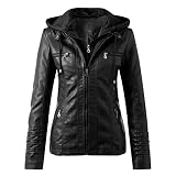 Fcostume Damen Lederjacke Stehkragen Kunstlederjacke Retro Motorradjacke Winddicht Warm Verdicken Reißverschluss Jacke Stehkragen PU Lederjack