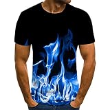 ONESOL Blaue Flamme Herren Sommer Rundhals T-Shirt mit kurzen Ärmeln 3D-Druck Studenten Bedruckt Top