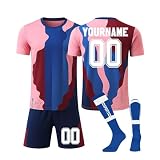 LILIHOT Personalisiert Football Trikot Kinder Erwachsene T-Shirt Shorts&Socks 3 Teiliges Set,mit Team Name & Number Logo Atmungsaktiv Sport T-Shirt Sportkleidung Fanartikel Trikot(#B Pink)