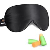 Gritin Schlafmaske aus Seide, Lichtblockierende Augenmaske Nachtmaske 100% Hautfreundlich Seide Geruchneutral Schlafbrille mit Verstellbarem Riemen und Ohrstöpseln für Männer, F