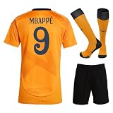 IHIMI Madrid MBP #9 Trikot für Kinder Sets Kinder Trikot, Orange Kurzarm Kinder Trikot, 24/25 Neue Saison Fußball Trikot, Fussball Jersey, Football Training Tshirts, Kommt mit Shorts (128)