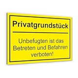 easydruck24de Hinweis-Schild Privatgrundstück! Unbefugten ist das Betreten und Befahren verboten! I Größe 40 x 30 cm I Warnung Verbot Privat gelb schwarz I hin425