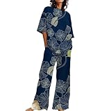 Hkdjaess Damen-Pyjama aus Seide, Rundhalsausschnitt, große Größe, aus Seidenleinen, Loungewear, Nachtwäsche, Sleepwear, Pijamas, kurzärmelig, elegant, schick, Pyjama, einfarbig, sexy, N