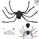 Halloween Spinne Rucksack, Halloween Plüsch Spinne Kostüm Zubehör, Realistische Plüsch Spinne Bein Party Requisiten Dekor, Halloween Cosplay Tasche für Kinder Erwachsene Horror Plüsch Dekor (Schwarz)