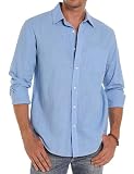 iClosam Herren Langarm Leinenhemd Casual Regular Fit Baumwolle Hemd mit Brusttasche Einfarbig für Freizeit und Bü