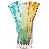 Mundgeblasene Glasvase mit breiter Öffnung, bunte, moderne Glaskunst, Heimdekoration, Vase für Familienwohnzimmer, Hochzeit, Esstisch, Diele, Tischp