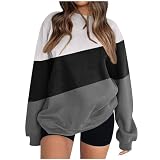 Yowablo Sweatjacke Ohne Damen Maritim Farblich passender, lässiger, langärmliger Damen-Hoodie mit Rundhalsausschnitt und lockerem Pullover-Hoodie Weiße Damen (Black, XXL)