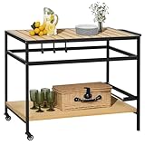 Outsunny Servierwagen, Gartenrollwagen mit Haken, Barbecue Trolley mit 2 Regalen, Outdoor Multifunktionstisch mit Rollen, für Garten, Balkon, 107 x 65 x 80cm, N