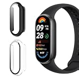 Vanrain Hülle für Xiaomi Mi Band 9, 2 Stück 360° Rundum PC Case mit Schutzfolie Glas Bumper Vollständige Abdeckung Schutzhülle, Schutz Hülle Gehäuse Schwarz+Transp