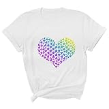 Damen Oberteile Trendige Sommer Tshirt Casual Liebe Herz Motiv T-Shirt Kurzärmlige Basic Shirt mit Rundhals All-Match Bluse Shirt Bequem Locker Blusentop Laufshirt Geschenk für Frauen Streetw