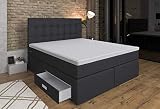 Tesla Dreams Boxspringbett 180x200 Ankona - Schublade,7 Zonen-Taschenfederkern-Matratzen,H2/H3, Topper Komfort,
