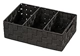 WENKO Organizer Mod. Adria, Aufbewahrungskorb mit 3 Fächern und praktischem Griff, Feste Trennwände, hochwertiges Kunststoffgeflecht mit Metallstangen für extra Stabilität, 32 x 10 x 21 cm, Schw