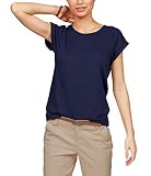 TrendiMax Damen T-Shirt Einfarbig Rundhals Kurzarm Sommer Shirt Locker Oberteile Basic Tops, Dunkelblau, M