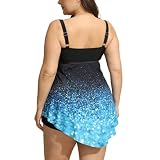 Damen Tankini T Shirt FrauenHigh Waist Swimsuits for Women,Grosse Groessen Badekleid Badeanzug Sexy Thin Bademode für Mollige Tankini 46 Muttertag 1-2-Dunkelblau 4XL