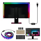 Sonnewelt Neon LED Strip RGBIC Gaming PC Monitor Hintergrundbeleuchtung USB RGBIC LED Streifen für 32 Zoll PC,Smart Gaming Light mit skydimo App-Steuerung, Sync für Spiele,Musik,F