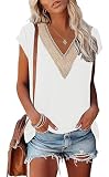PLOKNRD Damen T-Shirts Sommer V-Ausschnitt Elegantes Abendparty Top Klassisches Kurzärmeliges Oberteile(Weiß,XL)