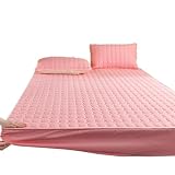 MOHUIED Dicker gesteppter elastischer Spannbettlaken for Doppelbett, Matratzenbezug, Schutz, weich, warm, Tiefe Taschenmatratze, Winter Matratzenschoner Atmungsaktiver(Pink,150x200x25cm 1pc)