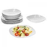 van Well Lilli Tafelservice für 6 Personen – 12-teiliges klassisches Porzellan Teller Service in Weiß – Geschirr Set mit eckiger Form, weiß für die perfekte Tafel – Spülmaschinengeeig