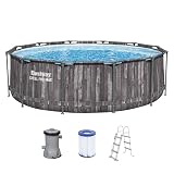 Bestway Steel Pro MAX Frame Pool-Set mit Filterpumpe Ø 366 x 100 cm, Holz-Optik (Mooreiche),