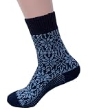 Hirsch Natur, Merino Socken Sternmuster, 100% Wolle (kbT) (Marine/Sky, 47-48)