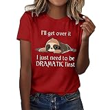 CGGMVCG Bedrucktes T-Shirt für Damen, niedlicher Grafik-T-Shirt, Rundhalsausschnitt, kurzärmeliges Oberteil für Damen, rot, M