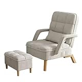 Moderne weiße gepolsterte Liege mit Kissen, weiches Kissen und Ottomane für Wohnzimmer, stilvoller Sessel mit Holzbeinen, bequemer Loungesitz für S
