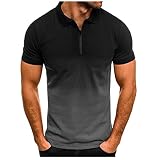 Herren T-Shirt Gradient Einfarbig Revers Kurzarm Oberteil Sommer Rundhals Slim Fit Freizeit Shirt Männer Fitness Activewear Tops Trainings Tshirt Leicht Baumwolle Atmungsaktive S