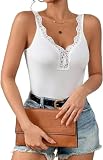 Fisoew Spitzen Tops für Damen Sexy Tank Tops V-Ausschnitt Oberteile Ärmellose Sommer Veste Top.Weiß.S
