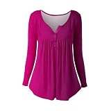 Damen-Shirts, modisches Oberteil, langärmelig, lässig, bedruckt, Knopf, langärmelig, T-Shirt, schwarze Bluse, hot pink, M