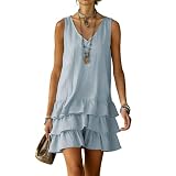 Generisch Leinenkleider Damen Sommerkleid Strandkleid Blusenkleid Ärmellos Locker Leicht Luftig Midi Kleid Für Urlaub Reise Strand Alltag Freizeit Bequem Damenkleider Outfit Kleidung