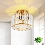 FORCOSO Kristall Deckenleuchte Ø245mm, Kronleuchter Gold mit Metall Rahmen Lampenschirm, Sockel E27 Deckenlampe, Moderne Lampe für Schlafzimmer Wohnzimmer Flur Küche E