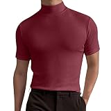 T-Shirt mit hohem Halsausschnitt für Herren, kurzärmelig, enganliegend, Stretch, schmale Passform, kurzärmeliges T-Shirt, atmungsaktiv, bequem, Sommer, einfarbig, schnelltrocknendes Fitness-T-Shirt,