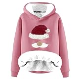 Weihnachtspullover Damen Warm Dick Fleecepullover Lustiges Weihnachten Druck Hoodie Gefüttert Winterpullover Weihnachtspulli mit Kapuze Casual Hoody Oberteile Christmas Lang