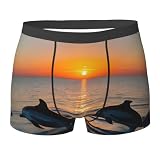 Lsjuee Hochwertige, elastische, saugfähige Slips mit Sonnenuntergangs-Delfin-Muster, bequeme Boxershorts, Basisschicht-S