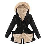 QUINTRA Damen Wintermantel Verdickt Warmer Winterjacke mit Kapuze und Gürtel (Beige, XL)