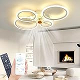 Deckenleuchte mit Ventilator, leise, weiß, Deckenventilator mit Beleuchtung, App und Fernbedienung; 60 W, 6000 lm, dimmbar, LED, für Wohn-, Schlaf- und Esszimmer, 6-Gang, T