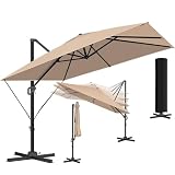 KESSER® Sonnenschirm Ampelschirm SUN XL 300 x 300 cm Inkl. Abdeckung +Windsicherung Drehbar Neigbar Kippbar Marktschirm Groß 360° Rotation, Gartenschirm mit Kurbel Sonnenschutz UV50+, Beig