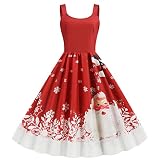Weihnachtskleid Damen 1950er Kleid Rockabilly Cocktailkleid Abendkleid Weihnachtsmann Druck Partykleid Sexy Petticoat Kleider Weihnachts Ballkleider Teenager Mädchen Freizeitkleid Rot XL