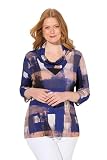 Ulla Popken Damen große Größen Übergrößen Plus Size Shirt, Bedruckt, Wasserfall-Ausschnitt, 3/4-Arm Cognac-Sand 50+ 832618311-50+